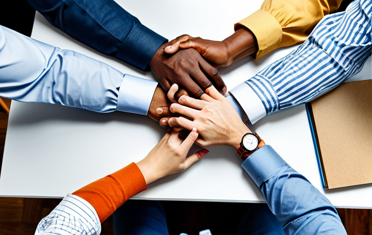 유도와 팀워크의 중요성 - Collaborative Workspace**

"A diverse group of professionals working together around a table in a mo...