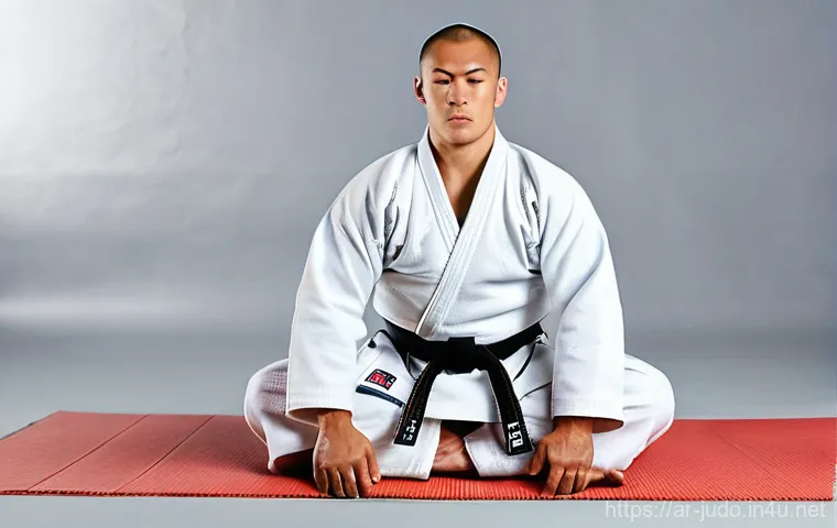 유도 중급자를 위한 강의 - **Prompt:** A close-up, intense scene of two judokas engaged in sophisticated ground fighting ("Ne W...