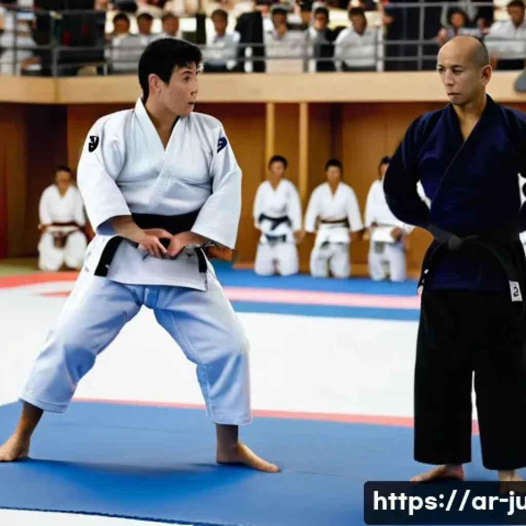 유도 경기에 필요한 심판 규정 - A professional judo referee in a formal official uniform including a crisp white shirt, navy tie, an...